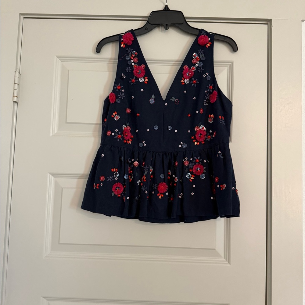 J. Crew Blue Sleeveless Peplum Tank Top